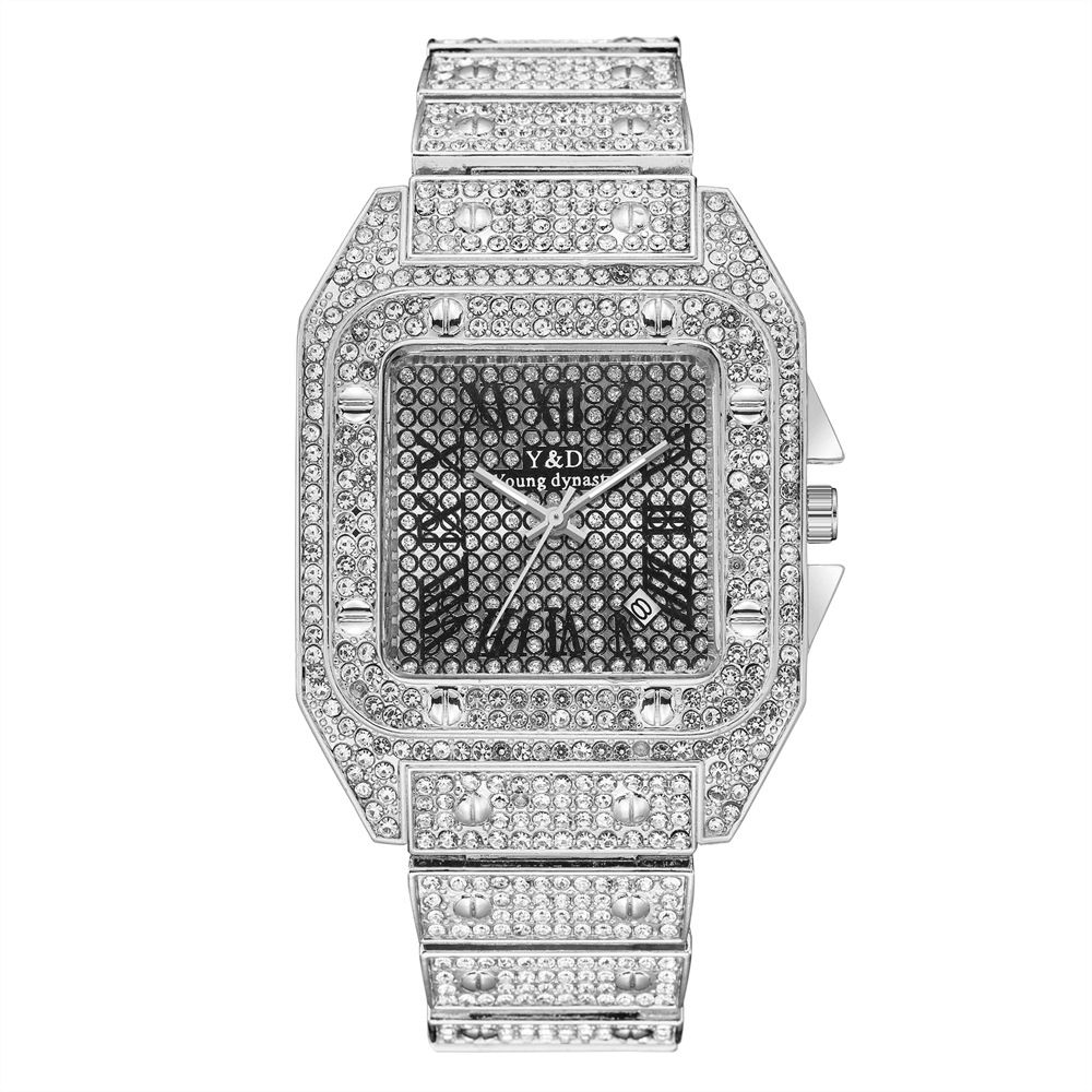 Mode Elegent Causale Grote Wijzerplaat Stalen Band Diamant Heren Quartz Horloge