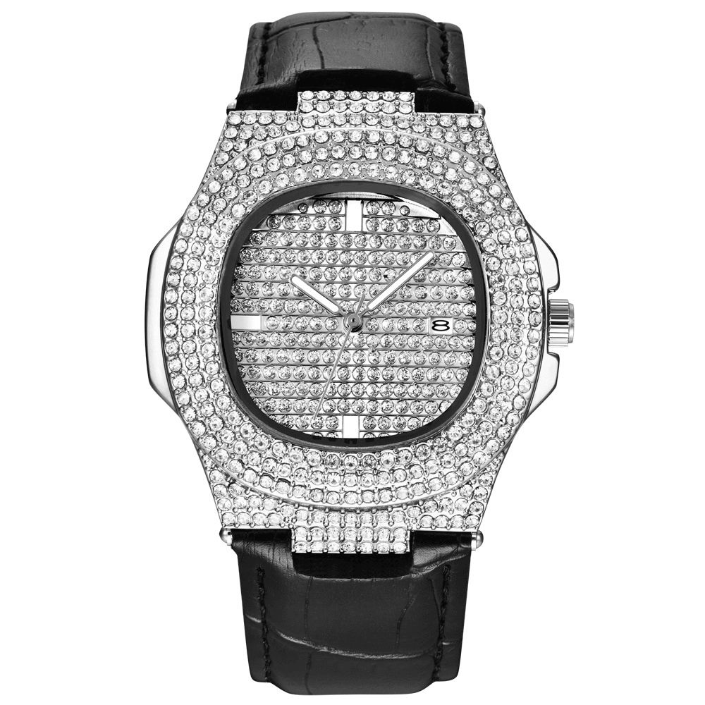 Mode Elegent Legering Pu Lederen Heren Vintage Diamant Horloge Riem Quartz Horloge