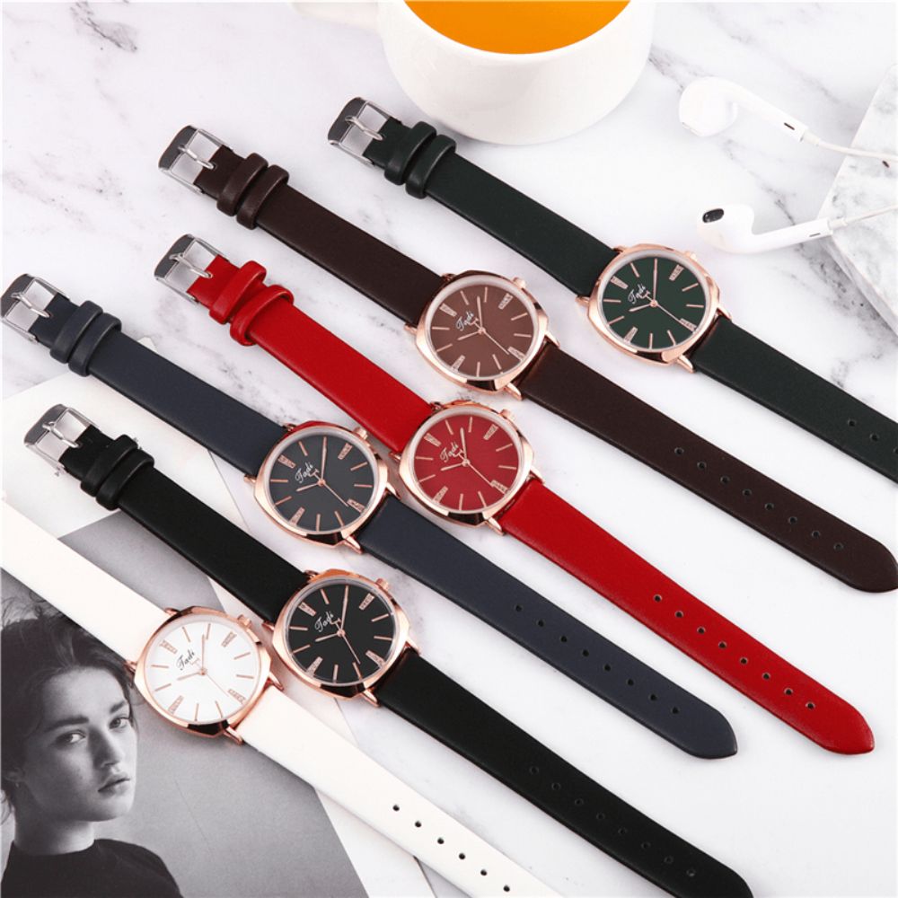 Mode Geen Nummer Ronde Wijzerplaat Pu Lederen Band Dames Quartz Horloge