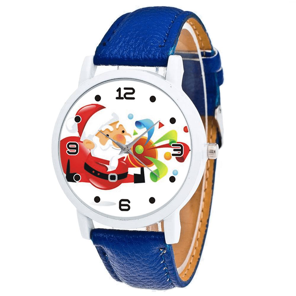 Mode Kerst Kerstman Blazen Suona Patroon Leuke Horloge Lederen Band Mannen Vrouwen Quartxz Horloge