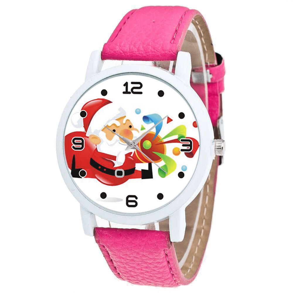 Mode Kerst Kerstman Blazen Suona Patroon Leuke Horloge Lederen Band Mannen Vrouwen Quartxz Horloge