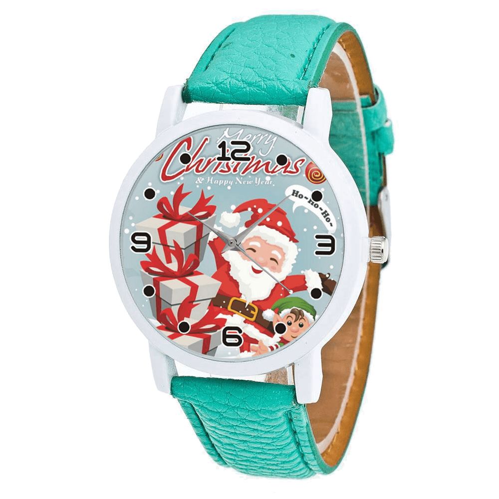 Mode Kerst Kerstman Met Geschenkpatroon Leuke Horloge Lederen Band Mannen Vrouwen Quartxz Horloge