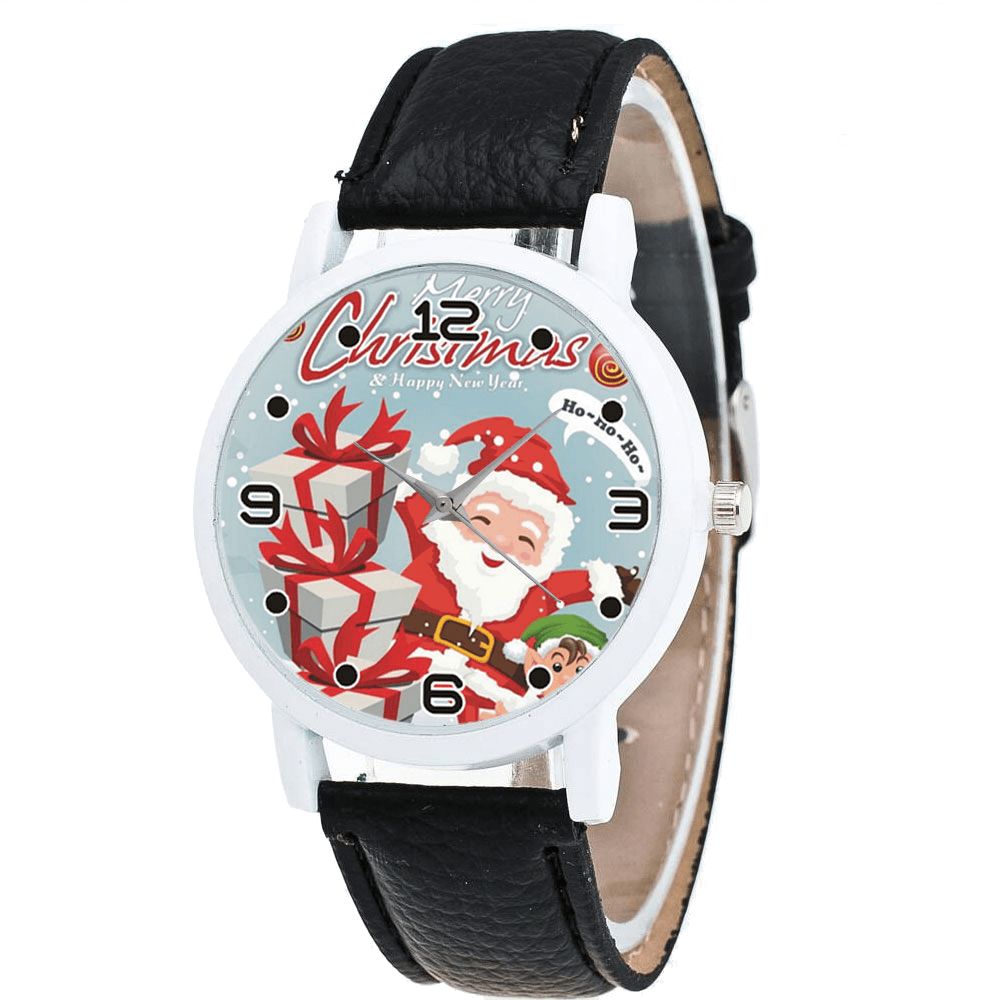 Mode Kerst Kerstman Met Geschenkpatroon Leuke Horloge Lederen Band Mannen Vrouwen Quartxz Horloge