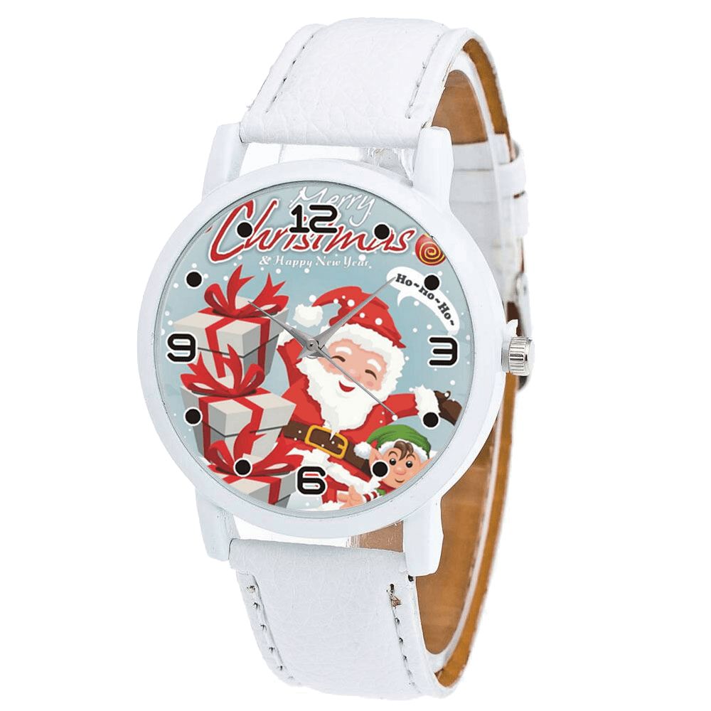 Mode Kerst Kerstman Met Geschenkpatroon Leuke Horloge Lederen Band Mannen Vrouwen Quartxz Horloge