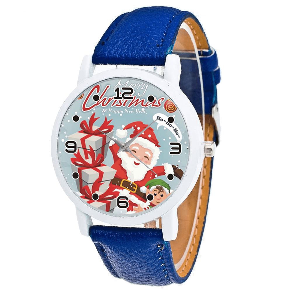 Mode Kerst Kerstman Met Geschenkpatroon Leuke Horloge Lederen Band Mannen Vrouwen Quartxz Horloge