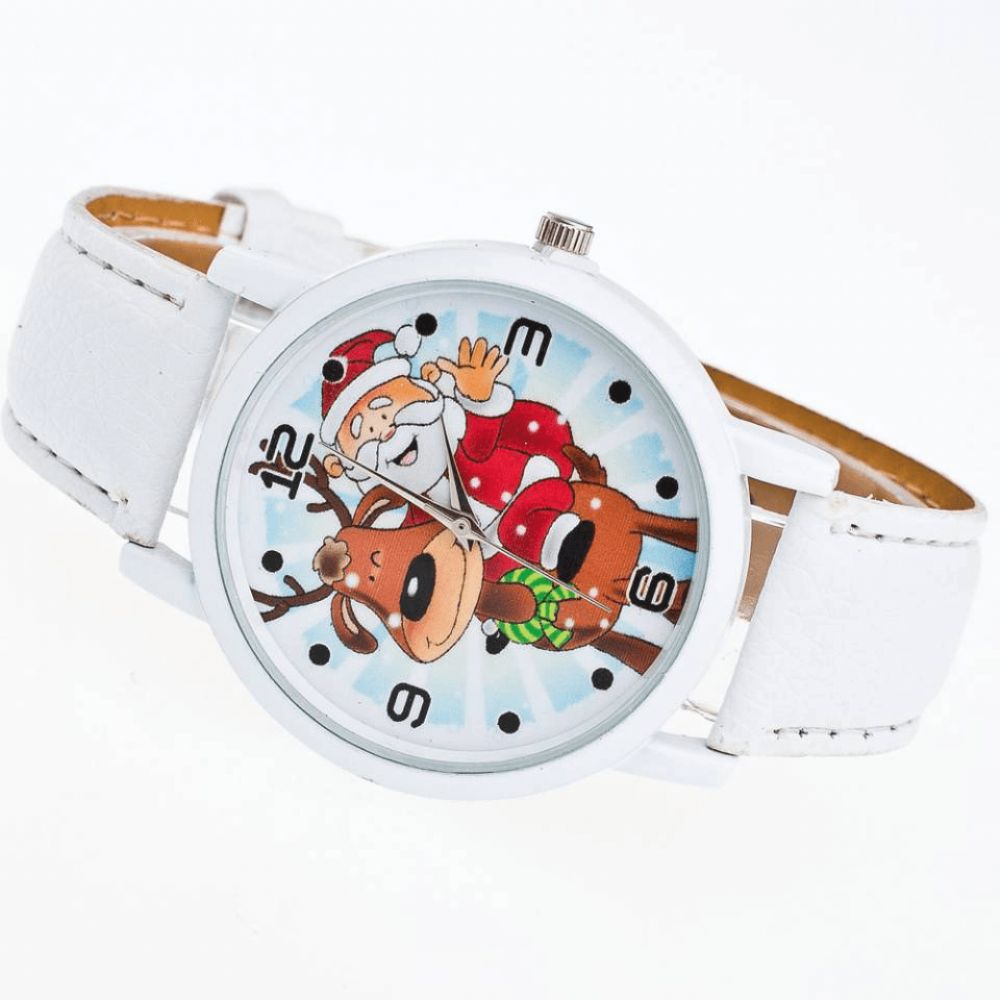 Mode Kerst Kerstman Patroon Leuk Horloge Lederen Band Heren Dames Quartxz Horloge