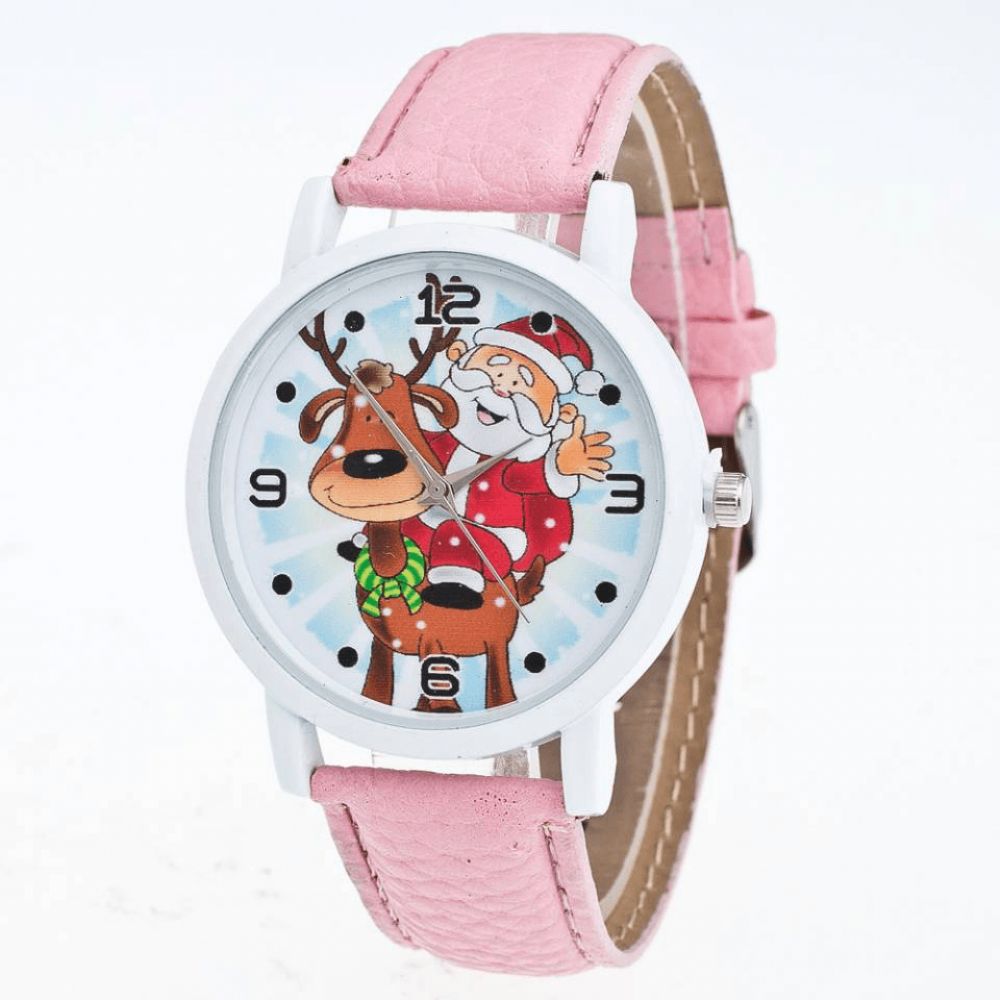 Mode Kerst Kerstman Patroon Leuk Horloge Lederen Band Heren Dames Quartxz Horloge