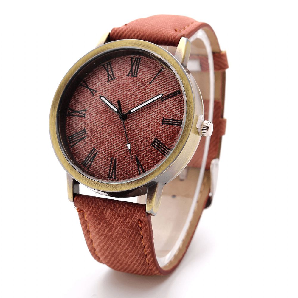 Mode Kleurrijke Band Denim Pu Band Casual Wijzerplaat Mannen Vrouwen Horloge Quartz Horloge