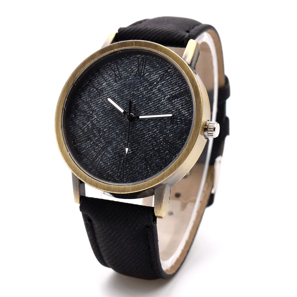 Mode Kleurrijke Band Denim Pu Band Casual Wijzerplaat Mannen Vrouwen Horloge Quartz Horloge