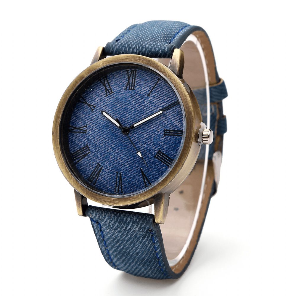 Mode Kleurrijke Band Denim Pu Band Casual Wijzerplaat Mannen Vrouwen Horloge Quartz Horloge