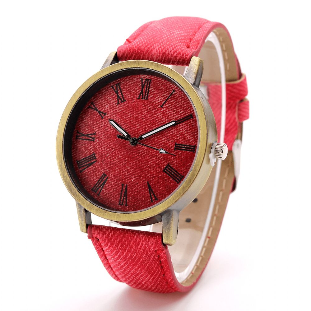 Mode Kleurrijke Band Denim Pu Band Casual Wijzerplaat Mannen Vrouwen Horloge Quartz Horloge