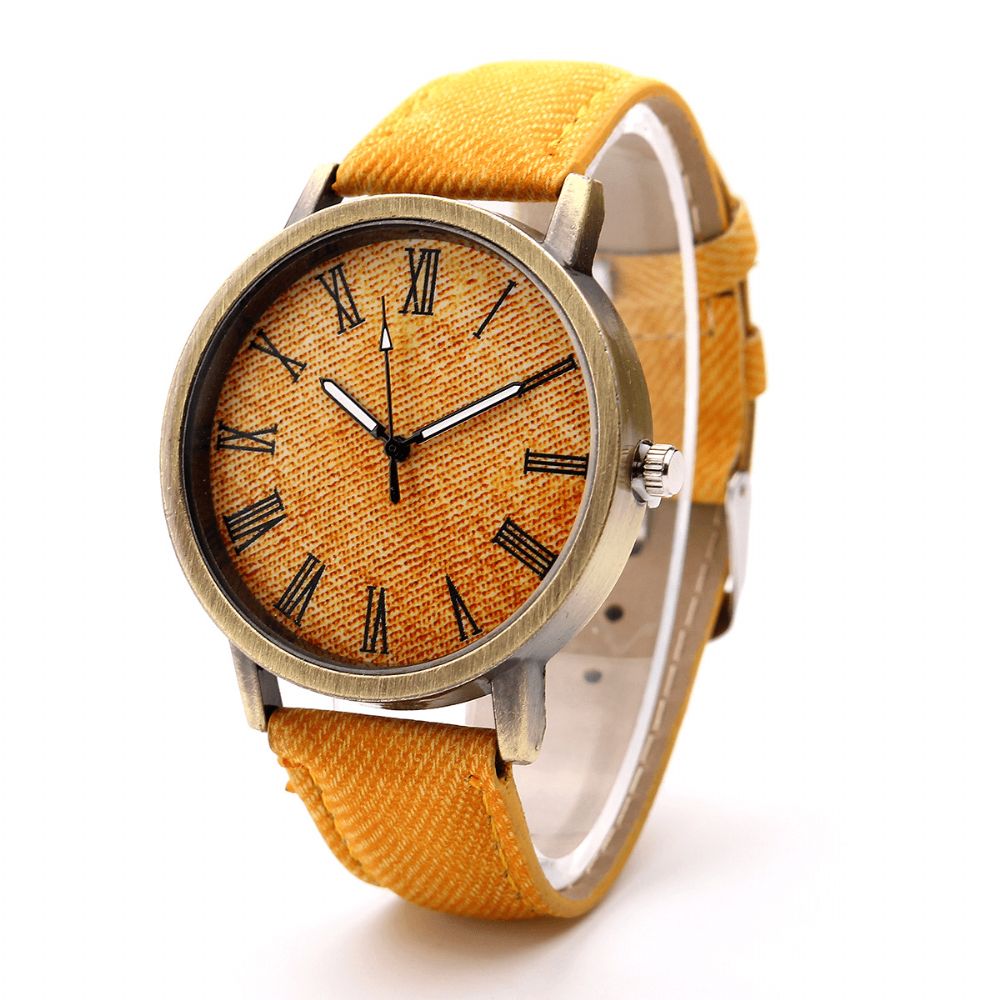 Mode Kleurrijke Band Denim Pu Band Casual Wijzerplaat Mannen Vrouwen Horloge Quartz Horloge