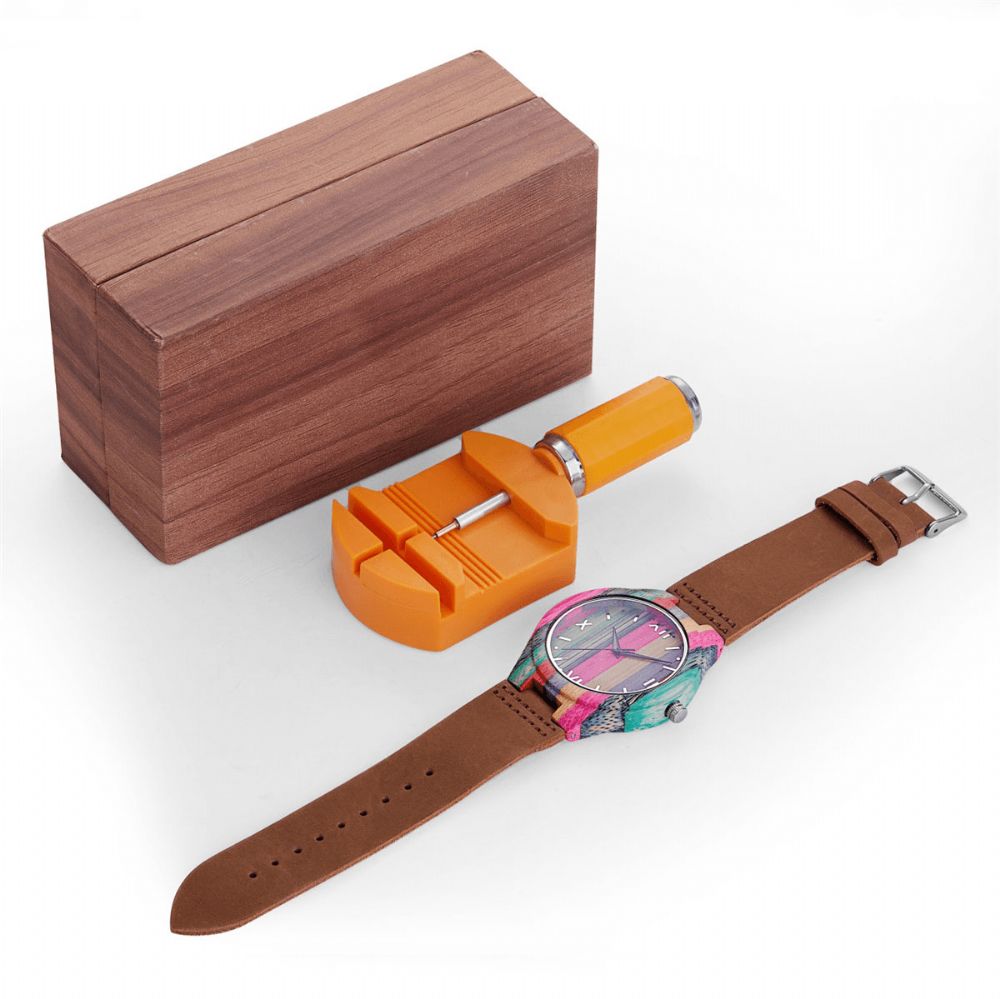 Mode Kleurrijke Case Wijzerplaat Lederen Band Creatieve Stijl Casual Herenhorloge Quartz Horloge