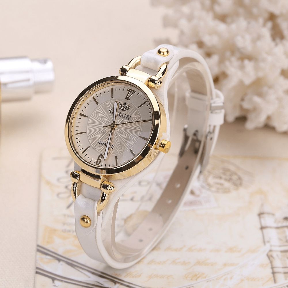 Mode Kleurrijke Lederen Band Dames Eenvoudige Wijzerplaat Rose Gouden Kast Quartz Horloge