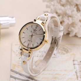 Mode Kleurrijke Lederen Band Dames Eenvoudige Wijzerplaat Rose Gouden Kast Quartz Horloge