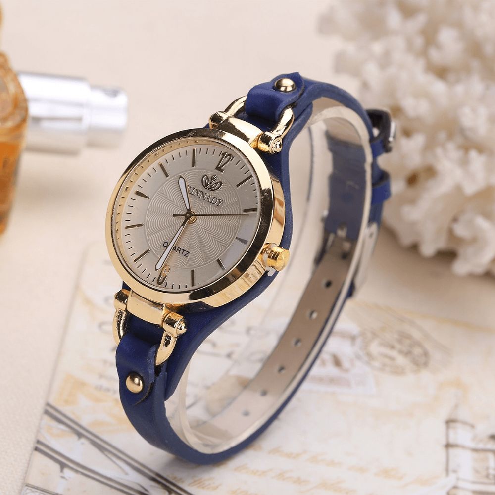 Mode Kleurrijke Lederen Band Dames Eenvoudige Wijzerplaat Rose Gouden Kast Quartz Horloge