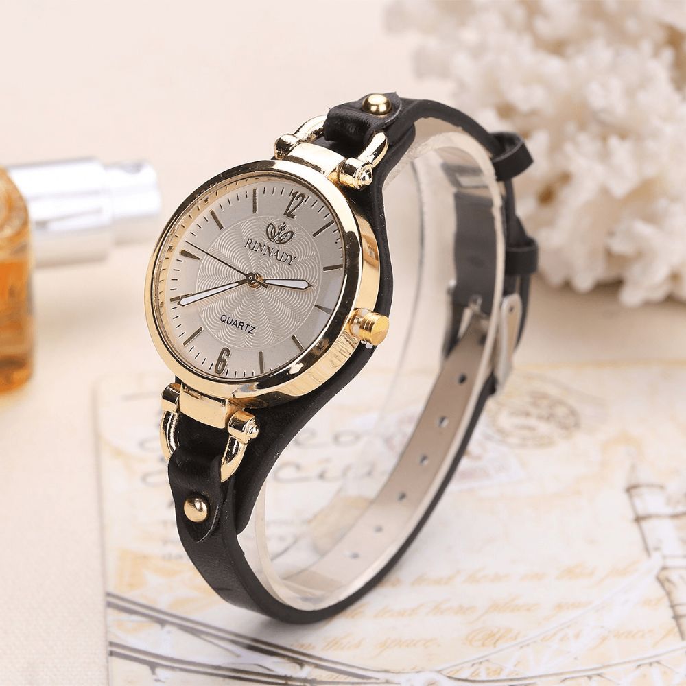 Mode Kleurrijke Lederen Band Dames Eenvoudige Wijzerplaat Rose Gouden Kast Quartz Horloge