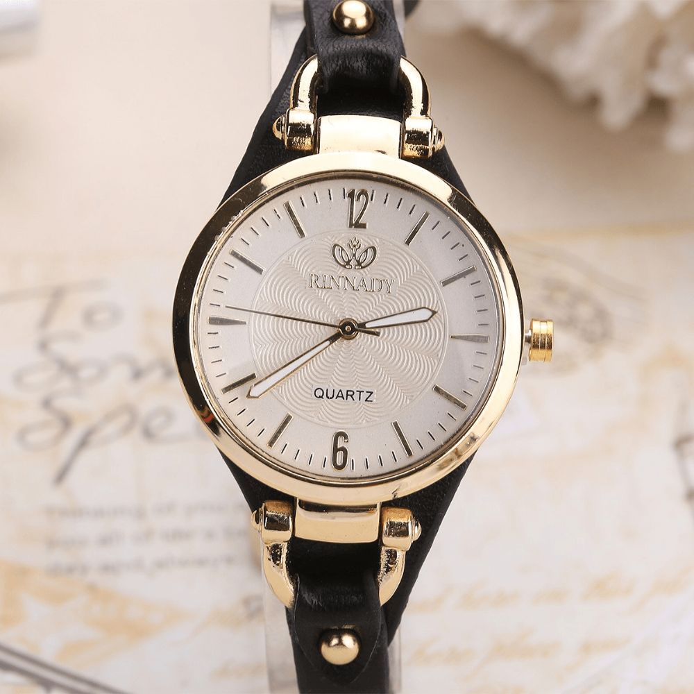 Mode Kleurrijke Lederen Band Dames Eenvoudige Wijzerplaat Rose Gouden Kast Quartz Horloge