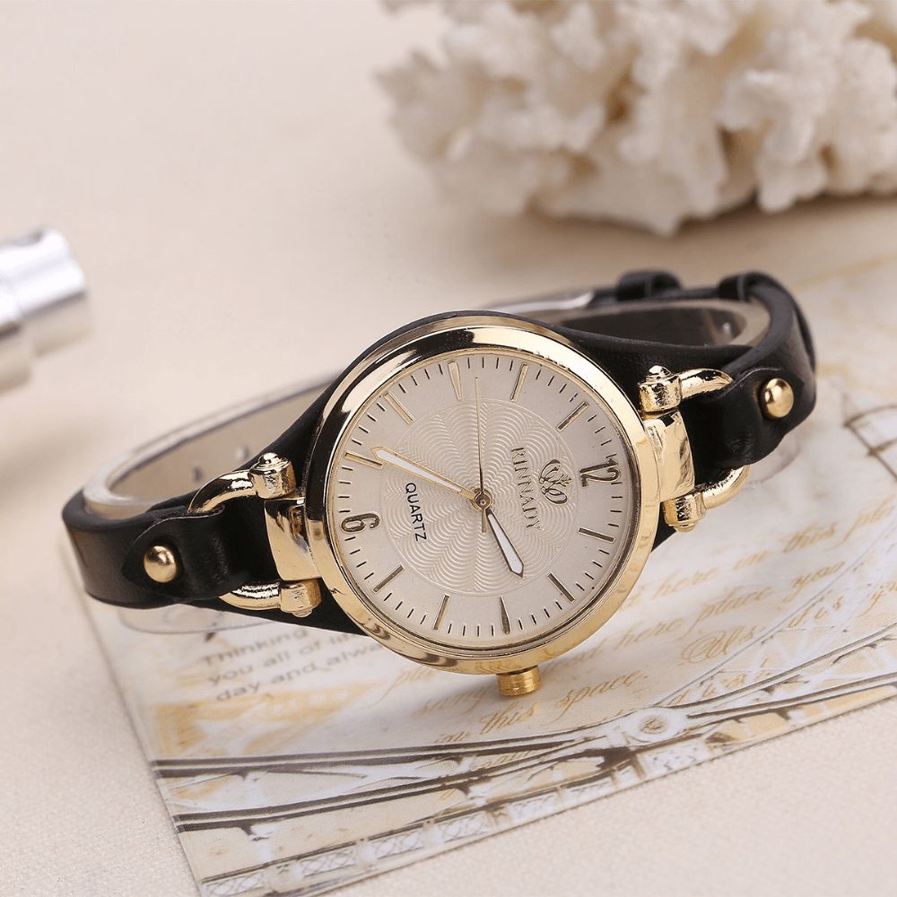 Mode Kleurrijke Lederen Band Dames Eenvoudige Wijzerplaat Rose Gouden Kast Quartz Horloge