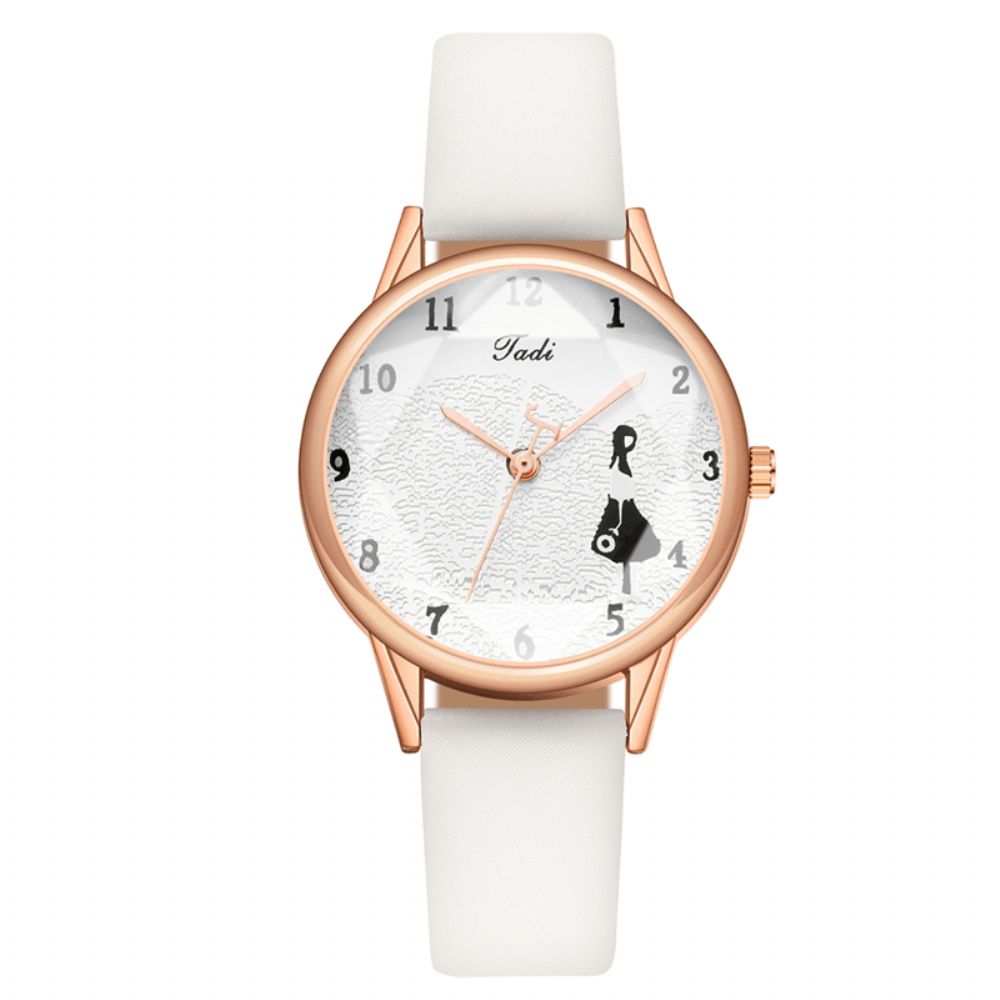 Mode Lederen Band Meisje Patroon Casual Stijl Vrouwen Horloge Quartz Horloge