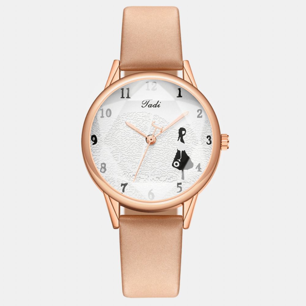 Mode Lederen Band Meisje Patroon Casual Stijl Vrouwen Horloge Quartz Horloge