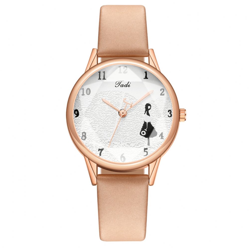 Mode Lederen Band Meisje Patroon Casual Stijl Vrouwen Horloge Quartz Horloge