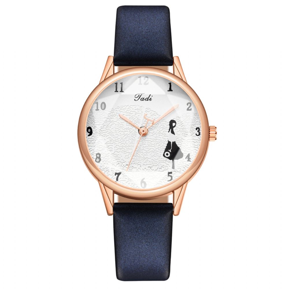 Mode Lederen Band Meisje Patroon Casual Stijl Vrouwen Horloge Quartz Horloge