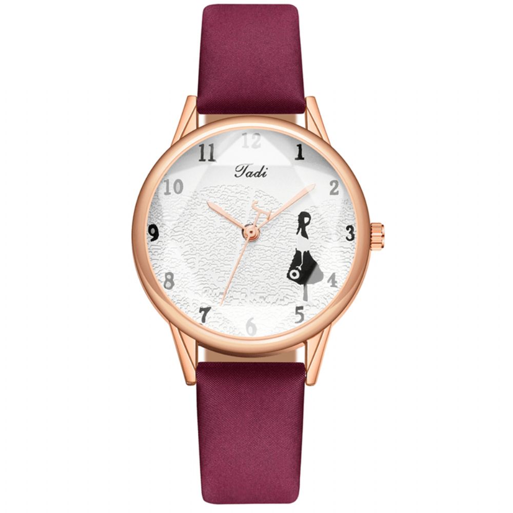 Mode Lederen Band Meisje Patroon Casual Stijl Vrouwen Horloge Quartz Horloge