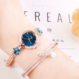 Mode Luxe Elegante Crystal Lucky Star Pattern Dames Armband Horloges Quartz Horloge: