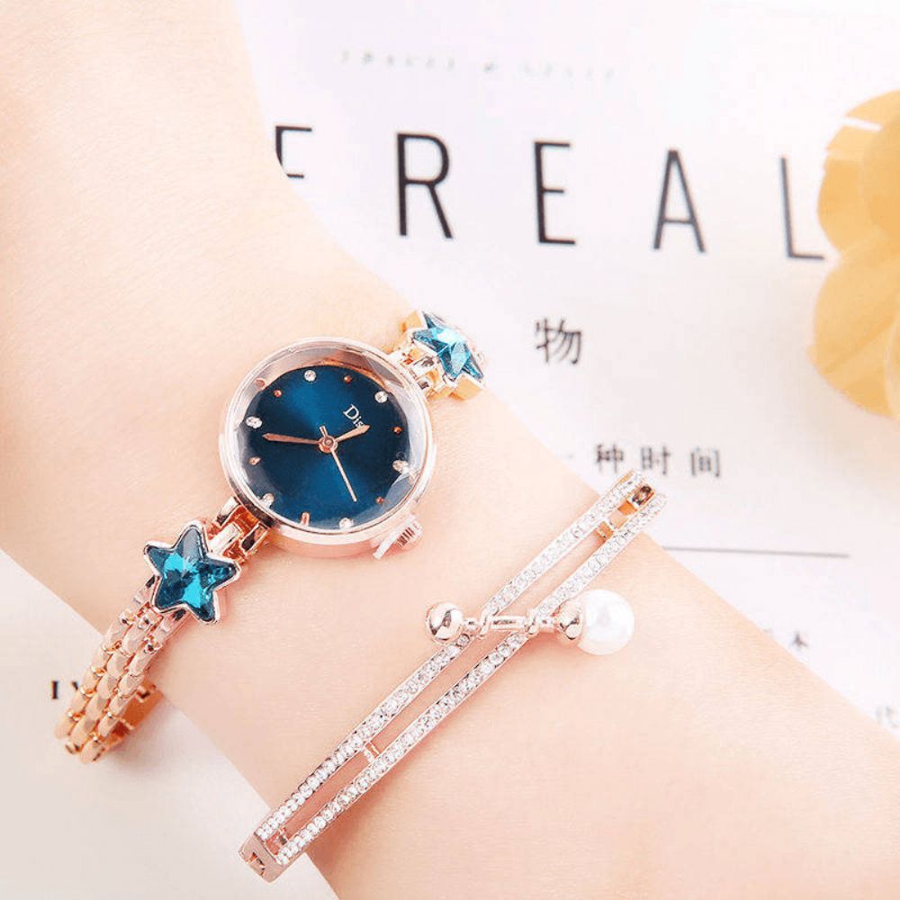 Mode Luxe Elegante Crystal Lucky Star Pattern Dames Armband Horloges Quartz Horloge: