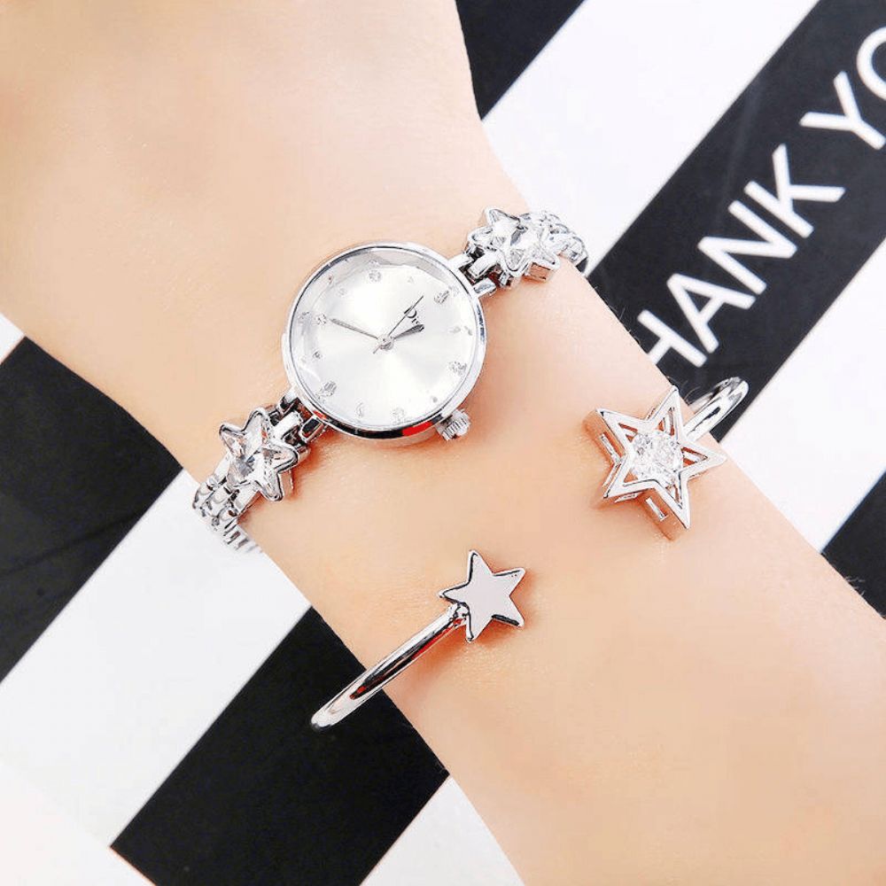 Mode Luxe Elegante Crystal Lucky Star Pattern Dames Armband Horloges Quartz Horloge: