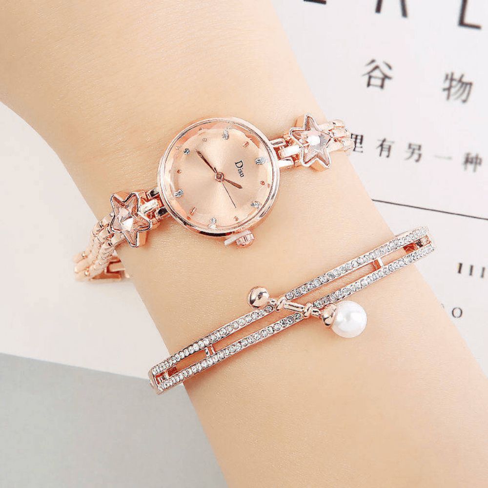 Mode Luxe Elegante Crystal Lucky Star Pattern Dames Armband Horloges Quartz Horloge: