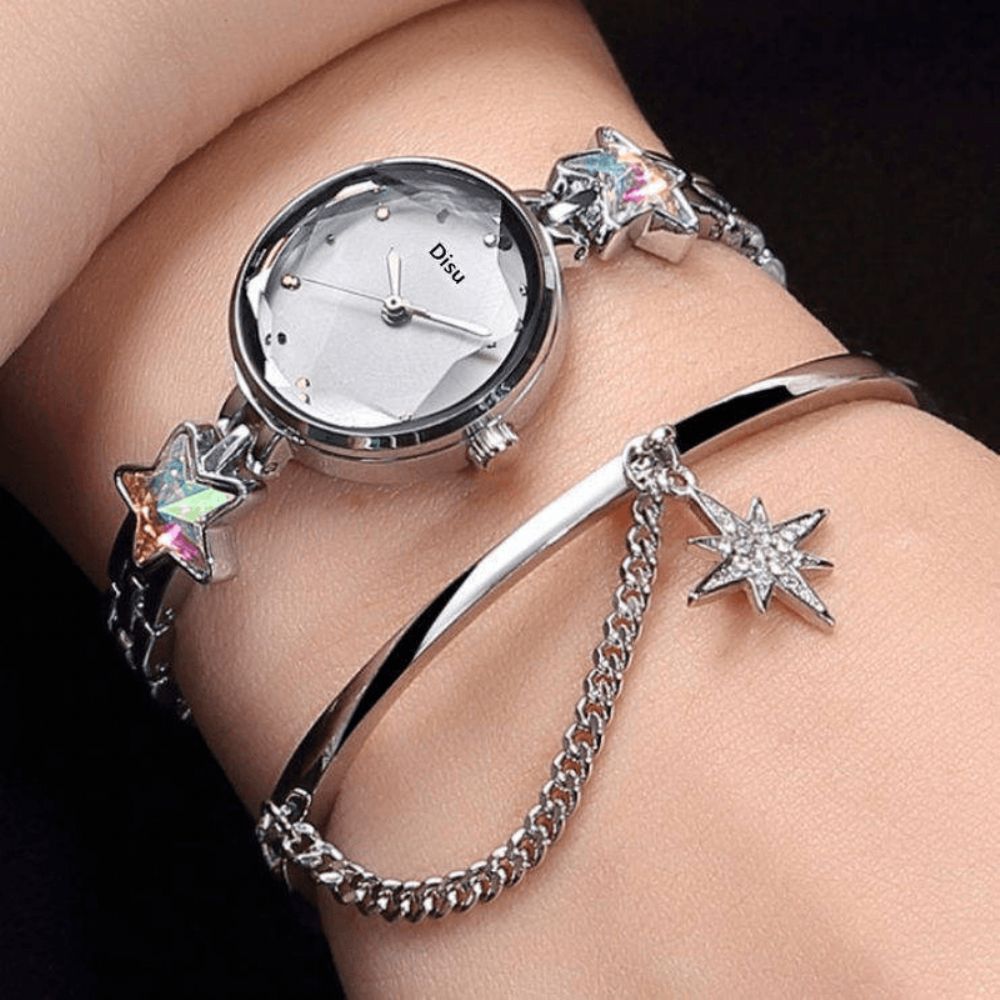 Mode Luxe Elegante Crystal Lucky Star Pattern Dames Armband Horloges Quartz Horloge: