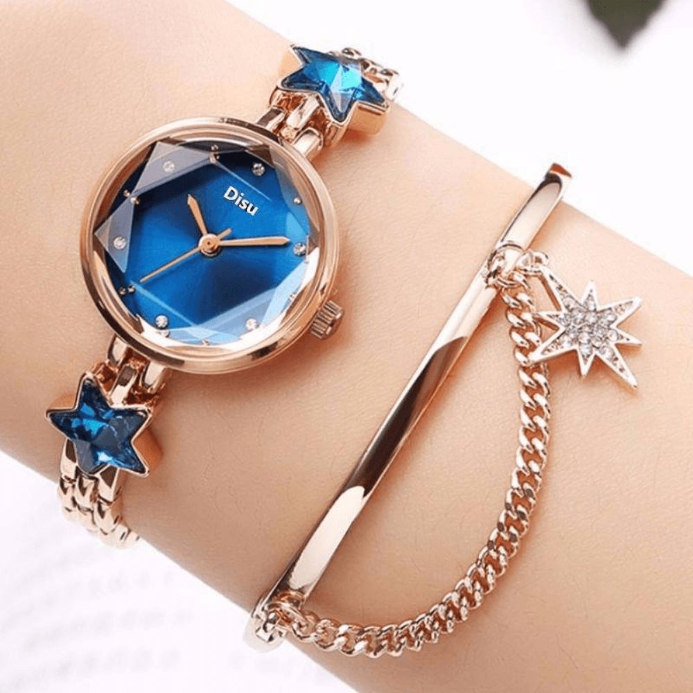 Mode Luxe Elegante Crystal Lucky Star Pattern Dames Armband Horloges Quartz Horloge: