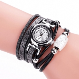 Mode Luxe Strass Pu Lederen Dames Quartz Horloge Armband Horloge