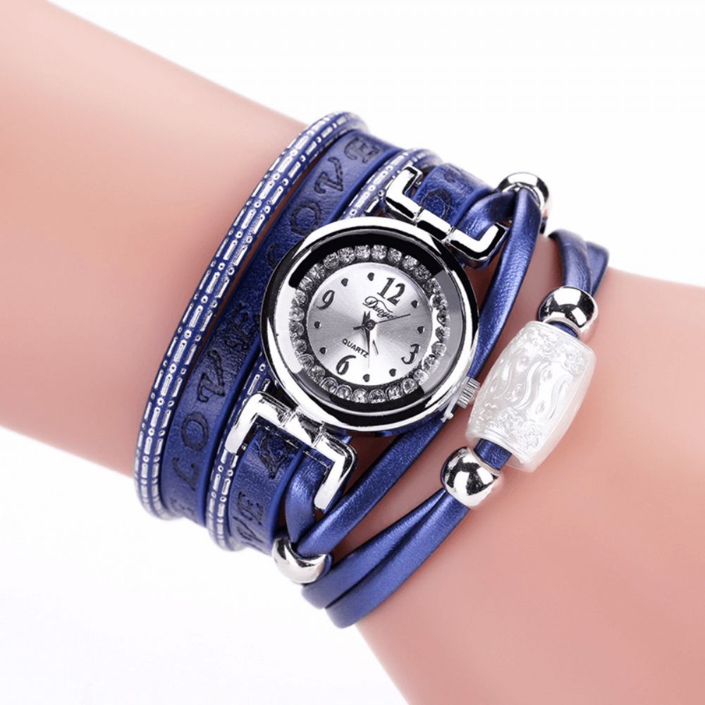 Mode Luxe Strass Pu Lederen Dames Quartz Horloge Armband Horloge