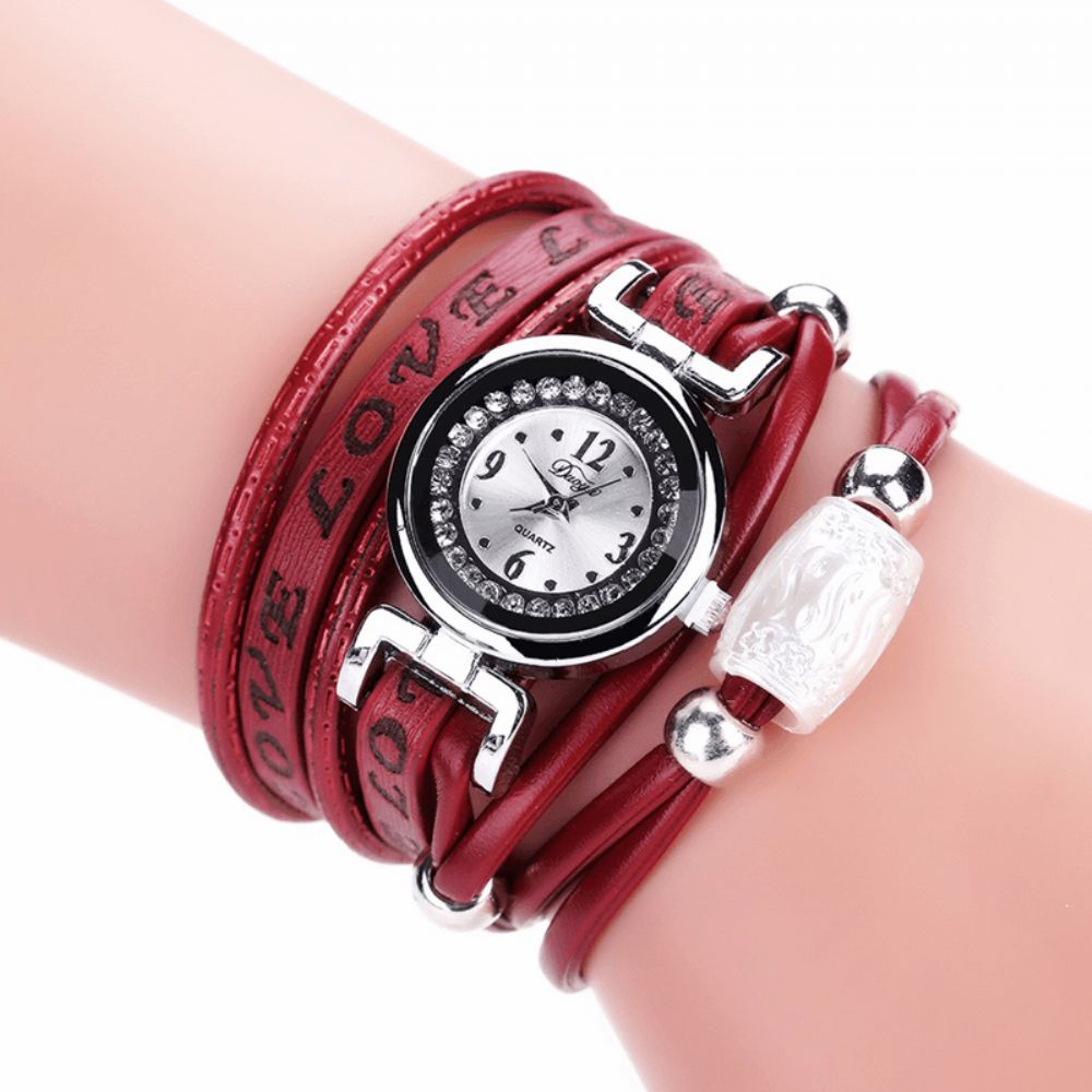 Mode Luxe Strass Pu Lederen Dames Quartz Horloge Armband Horloge