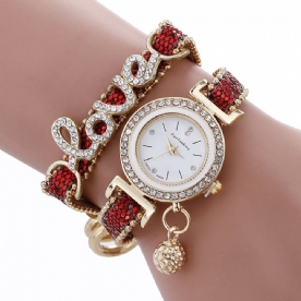 Mode Luxe Vrouwen Horloge Liefde Woord Lederen Band Dames Armband Quartz Horloge