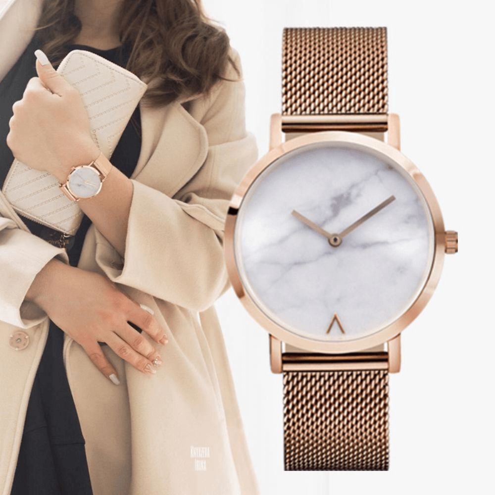 Mode Marmeren Wijzerplaat Roestvrij Stalen Band Casual Dames Quartz Horloge