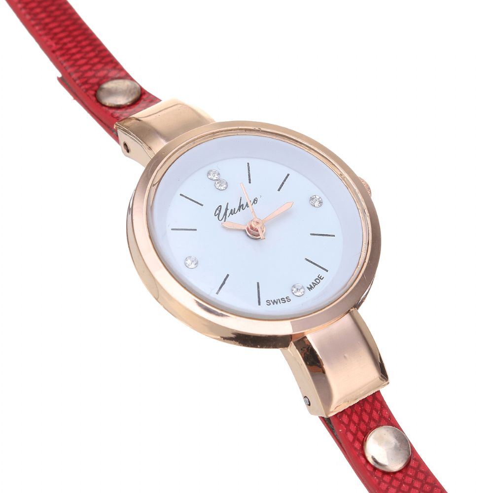 Mode Pu Lederen Band Eenvoudige Kristallen Wijzerplaat Vrouwen Horloge Dames Jurk Quartz Horloge