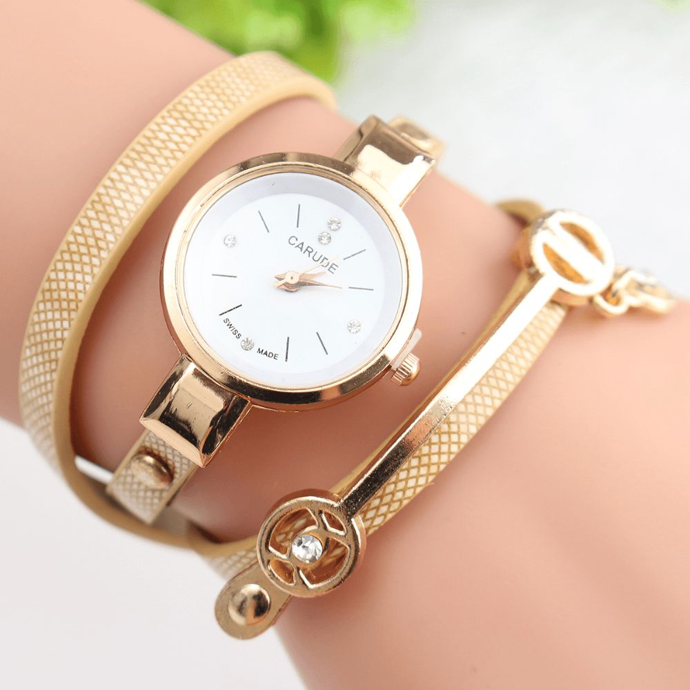 Mode Pu Lederen Band Eenvoudige Kristallen Wijzerplaat Vrouwen Horloge Dames Jurk Quartz Horloge