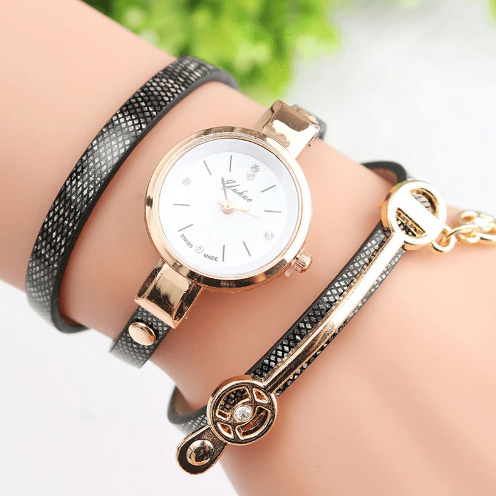 Mode Pu Lederen Band Eenvoudige Kristallen Wijzerplaat Vrouwen Horloge Dames Jurk Quartz Horloge