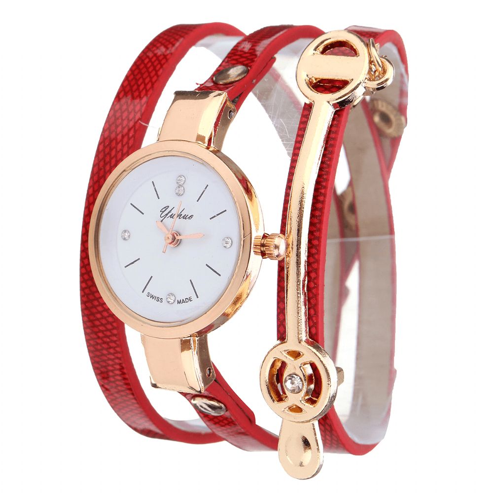 Mode Pu Lederen Band Eenvoudige Kristallen Wijzerplaat Vrouwen Horloge Dames Jurk Quartz Horloge