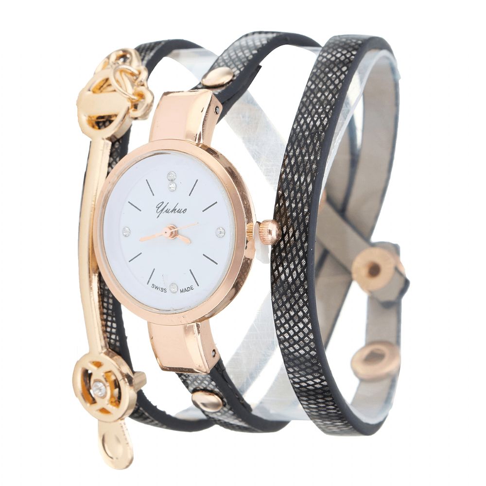 Mode Pu Lederen Band Eenvoudige Kristallen Wijzerplaat Vrouwen Horloge Dames Jurk Quartz Horloge