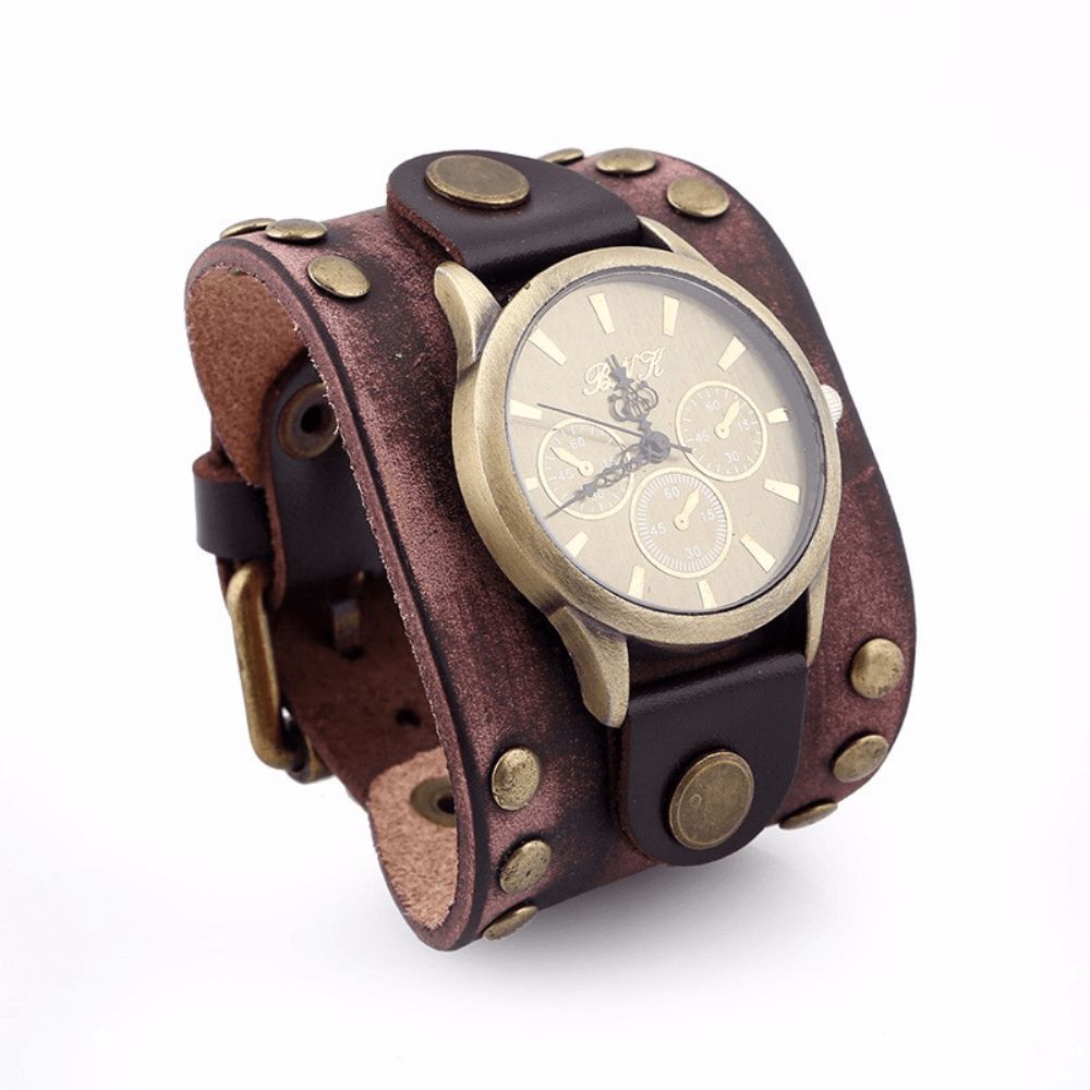 Mode Punk Vintage Lederen Heren Quartz Horloge Armband Horloge