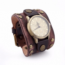 Mode Punk Vintage Lederen Heren Quartz Horloge Armband Horloge