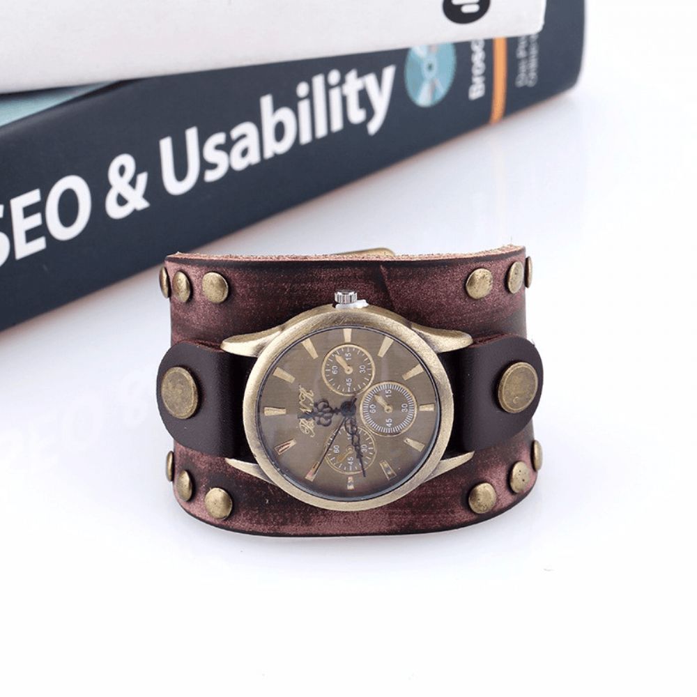 Mode Punk Vintage Lederen Heren Quartz Horloge Armband Horloge