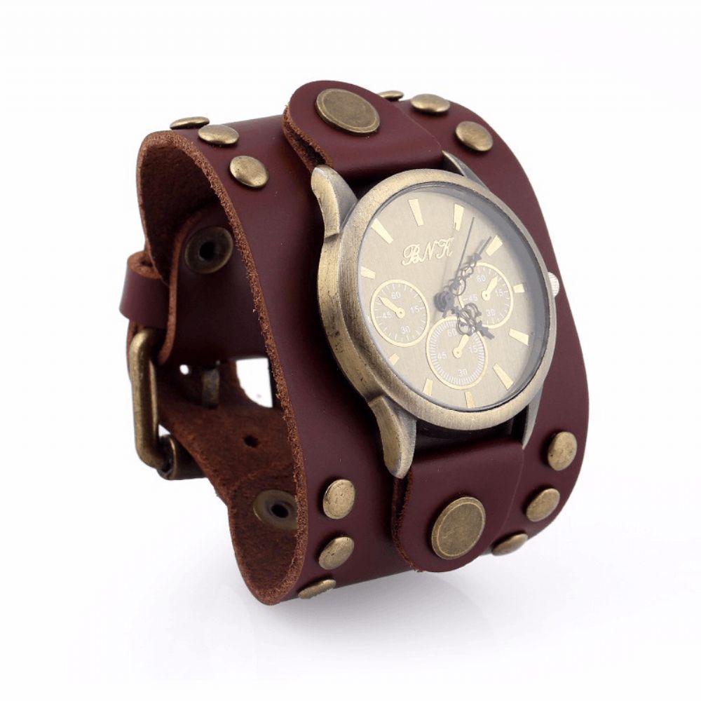 Mode Punk Vintage Lederen Heren Quartz Horloge Armband Horloge