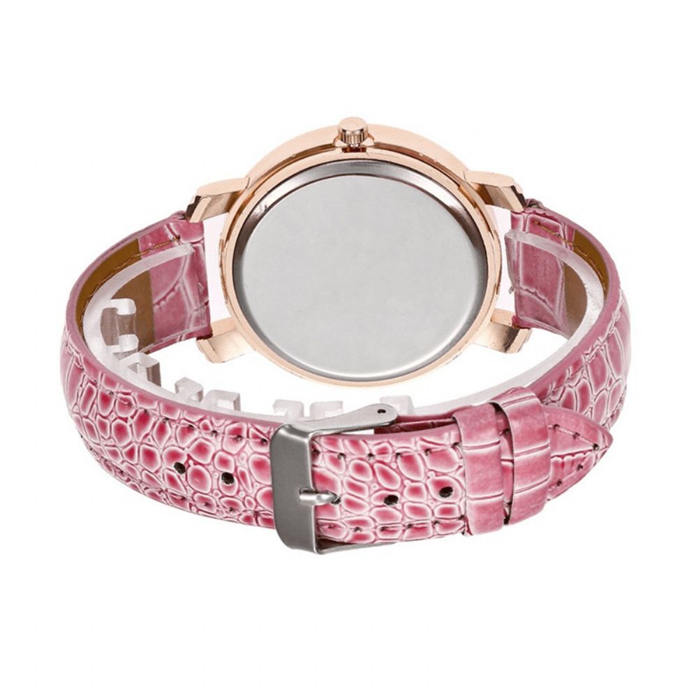 Mode Rose Gold Vloeiende Kristallen Romeinse Cijfers Dames Jurk Armband Lederen Dames Quartz Horloge