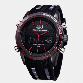 Mode Sport Mannen Horloge Pu Lederen Band 3D Wijzerplaat Ontwerp Led Display Backlight Led Display Elektronisch Quartz Horloge